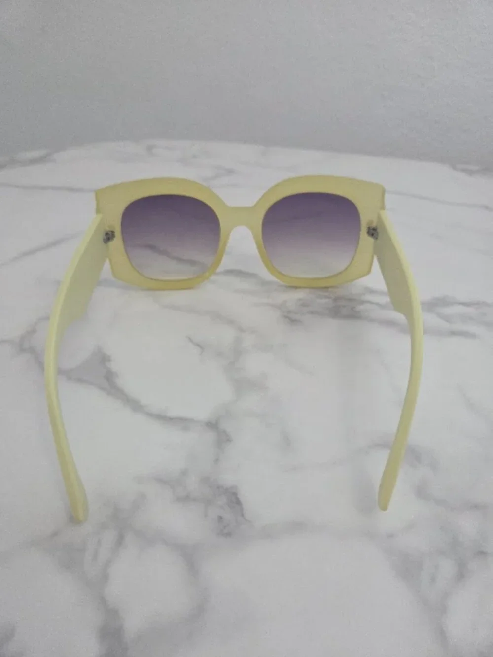 Oversized Square Sunglasses Pastel Lime Green Yellow Frame Gradient Lens - Picture 4 of 13